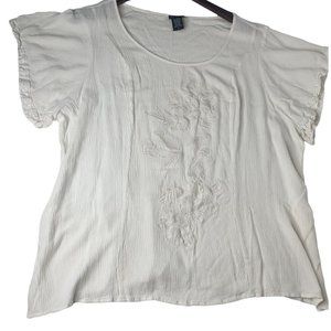 Torrid Top 3 3XL White Crepe Embroidered Floral Boho Cottagecore Lagenlook